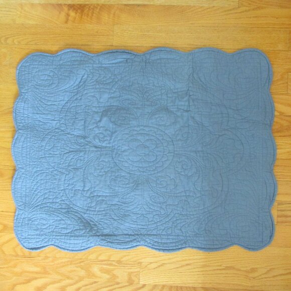 SUNBURST INTERNATIONAL BLUE SCALLOPPED QUILTED PILLOW CASE SHAM SET of 2 BED COT - Picture 1 of 8